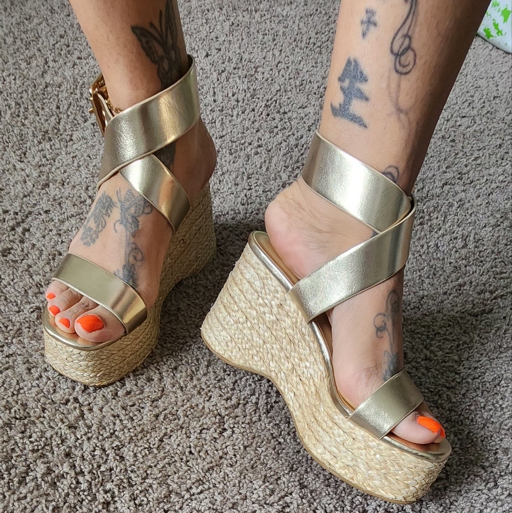 Soda Gold Platform Wedge Sandals